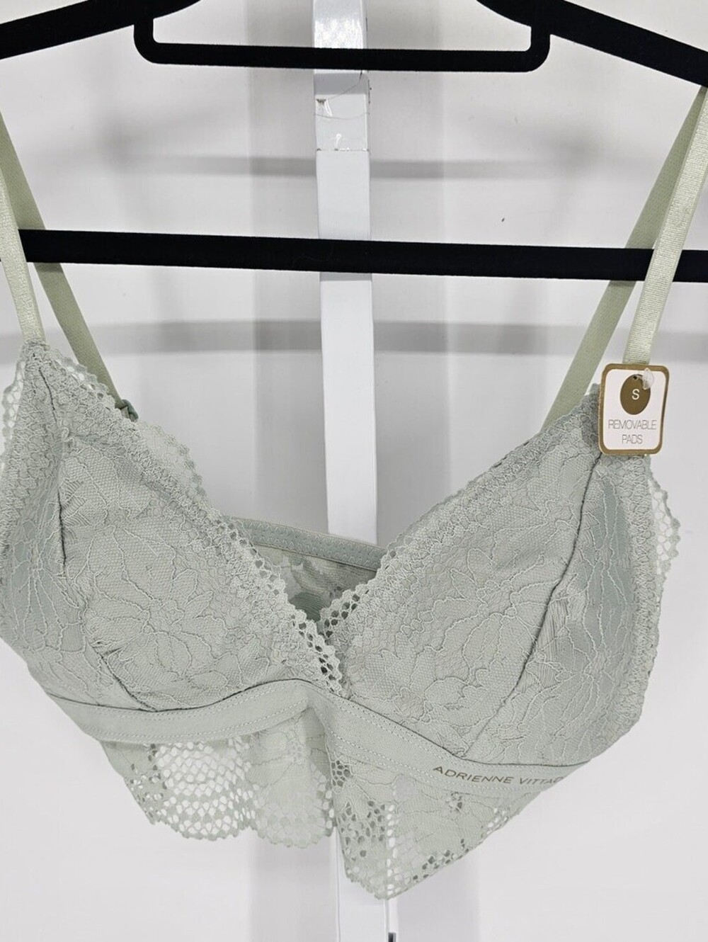 Adrienne Vittadini Womens Sz S Lightly Padded Lace Bralette Sage Green NEW
